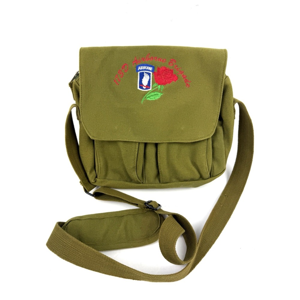 173rd Airborne Brigade Messenger Bag Olive Green Canvas Military Style Army Unit